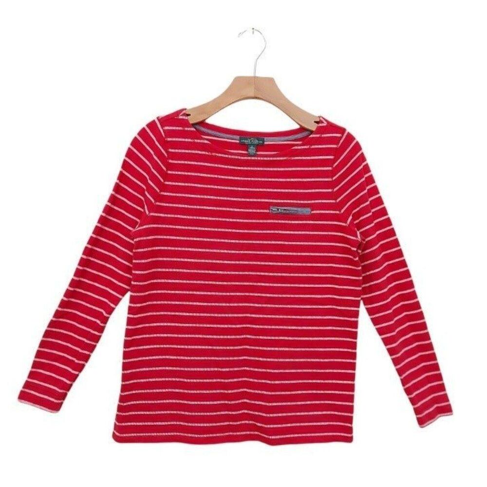 LRL Ralph Lauren Top Womens Small Red Striped Cotton Zipper Pocket Nautical